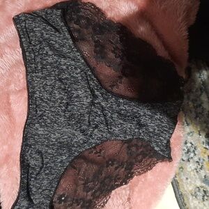 New BLACK & GREY SEXY LACE CHEEKY PANTIES SIZE SMALL SEE-THRU BACK